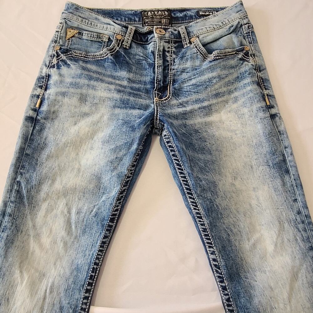 Mens Salvage Distressed Mayhem Straight Jeans 34x27 Blue - Picture 7 of 15